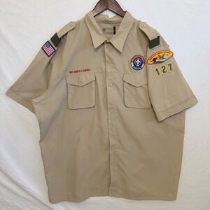 Boy Scouts of America Uniform Shirt Mens 2XL Tan Excellent South Florida Patches